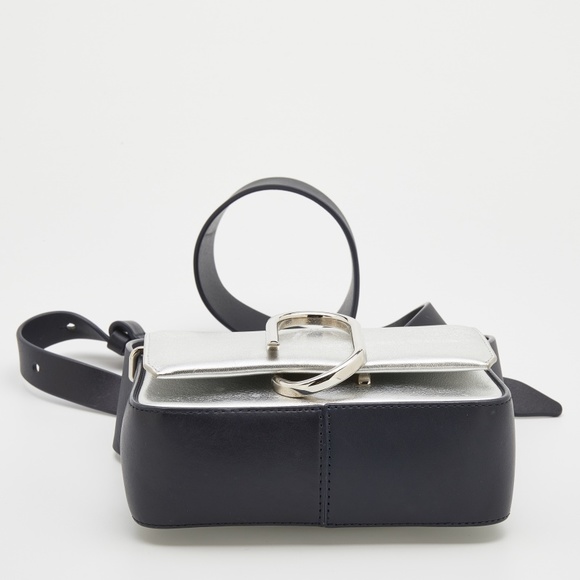 3.1 PHILLIP LIM Silver/Dark Blue Leather Mini Alix Flap Crossbody Bag - Picture 6 of 8